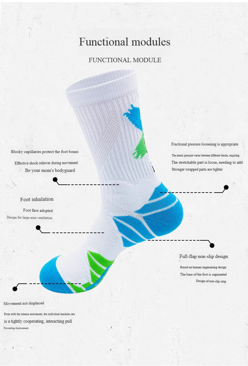 1 Pair High Tube Professional Practical Sport Socks Men's Towel Bottom Thickened Shock Absorbing Contrast Color Elite Socks