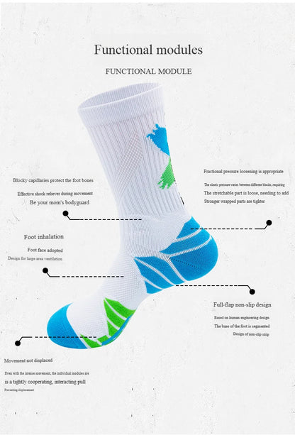 1 Pair High Tube Professional Practical Sport Socks Men's Towel Bottom Thickened Shock Absorbing Contrast Color Elite Socks