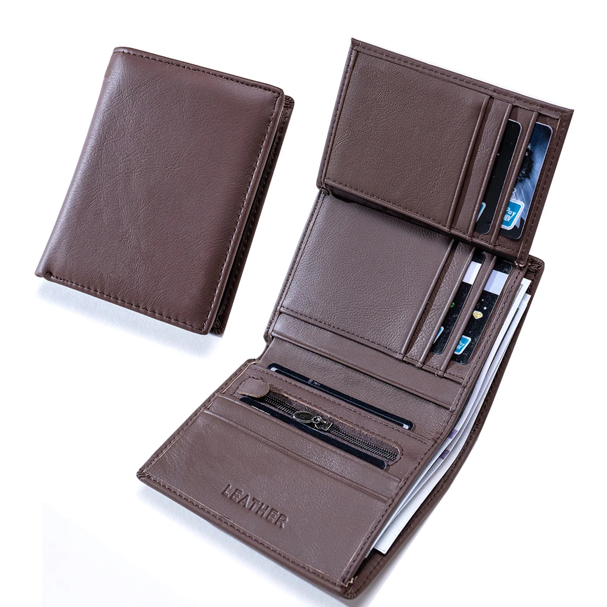 Mens Wallet Genuine Leather RFID Blocking Vintage Vertical Short Credit Card Holder Coin Purse Money Bag Slim Travel Gift