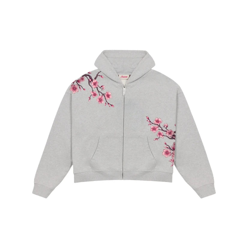 2025 Autumn/Winter Fashion Cherry Blossom Embroidery Patch Zipper Hoodie for Men and Women Y2K Harajuku Retro Gothic Casual Clow