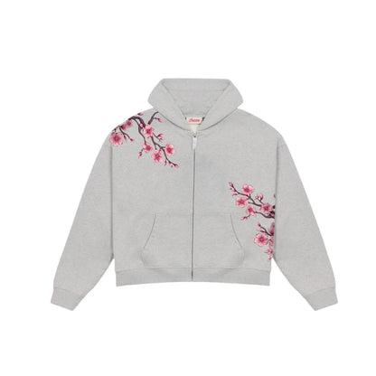 2025 Autumn/Winter Fashion Cherry Blossom Embroidery Patch Zipper Hoodie for Men and Women Y2K Harajuku Retro Gothic Casual Clow
