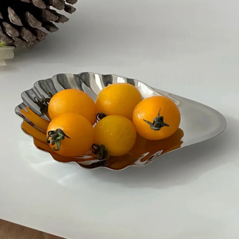 1pcs Retro French Stainless Steel Jewelry Ornament Storage Box Jewelry Storage Shell Storage Box Butter Dessert Fruits Plate