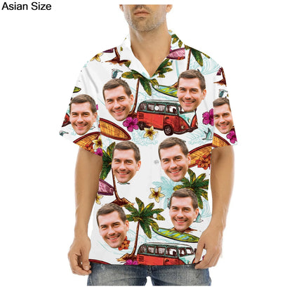 Hawaiian Shirt With Custom Face For Men Women Personalized Hawaii Gift For Girlfriend Boyfriend Tropical Beach Button Down Shirt