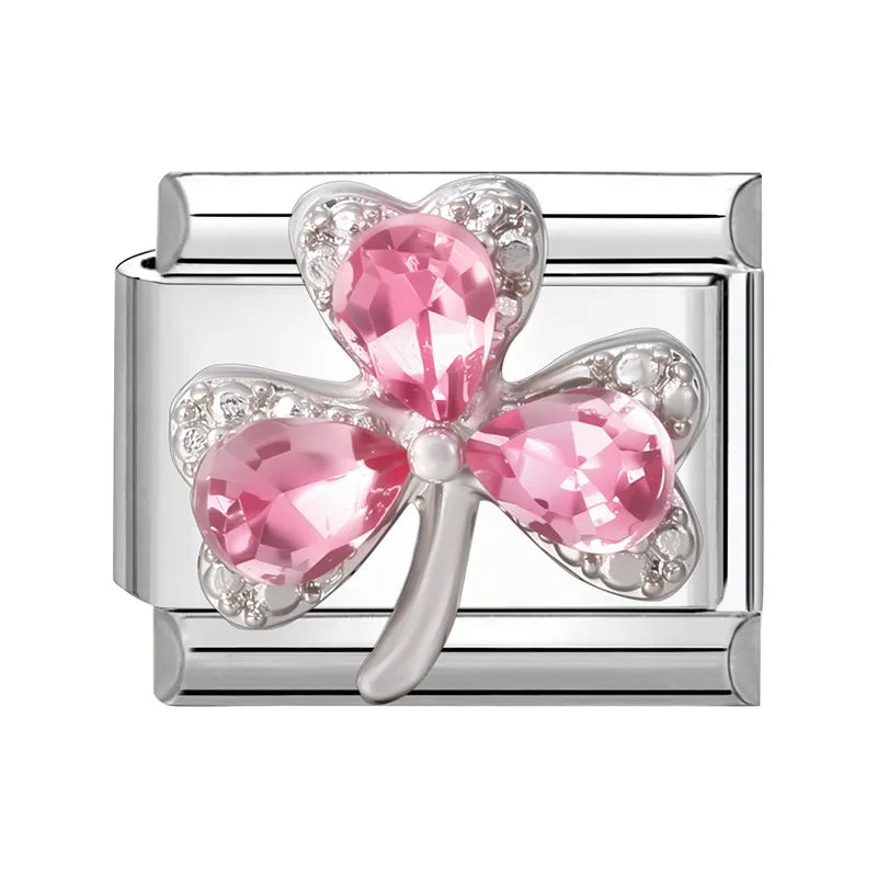 Zircon Star Heart Bow Moon Cherry Moon Italian Charm Links Fit 9mm Stainless Steel Bracelet Women Jewelry DIY Making Gifts