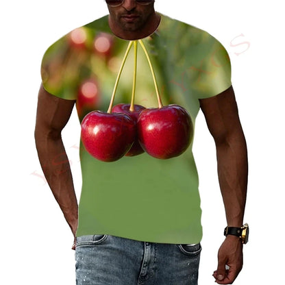Fashionable New Fun Fresh Fruit Pattern Printed Men's T-shirt Summer Popular Harajuku Personalized Round Neck Comfortable Short