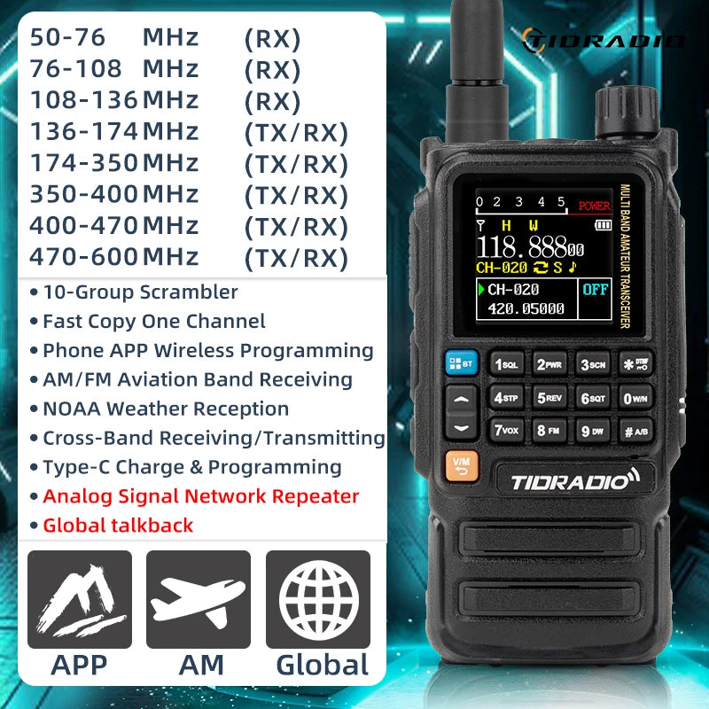 TIDRADIO H3 Plus Long Range Walkie Talkies Wireless Programming Air Band Long Range Tow Way Radio Frequency Copy Station