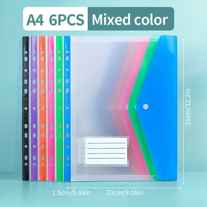 6PCS A4 Binder Pockets File Bags,11-Hole Expanding Binder,Transparent File Bag with Record Label,Suitable for Office,School,Home