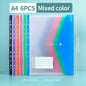 6PCS A4 Binder Pockets File Bags,11-Hole Expanding Binder,Transparent File Bag with Record Label,Suitable for Office,School,Home