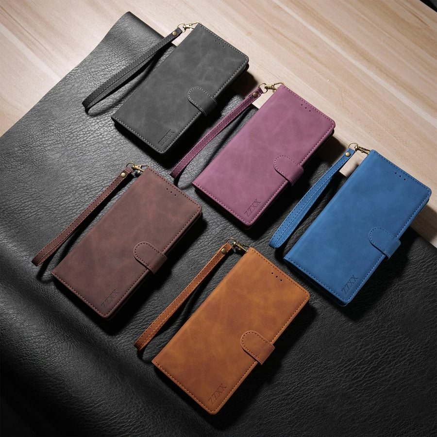 ZZXX Wallet Card Slot Holder Magnetic Flip Leather Case For iPhone 15 Pro Max 14 Plus 13 Mini 12 11 X XS XR SE 2022 8 7 6s Cover