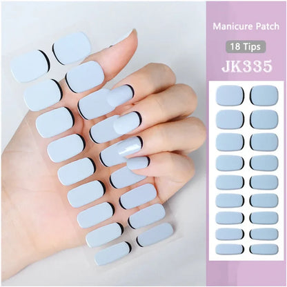 16/18/20Tips Semi-Cured Gel Nail Strips Adhesive Full Cover Stickers for Nails UV Lamp Need Press On Nails Fashion Manicure