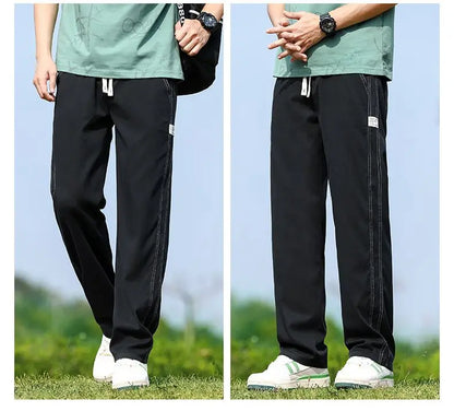 Men's Summer Soft Lyocell Fabric Jeans Thin Loose Straight Denim Pants Drawstring Elastic Waist Casual Trousers Plus Size M-5XL