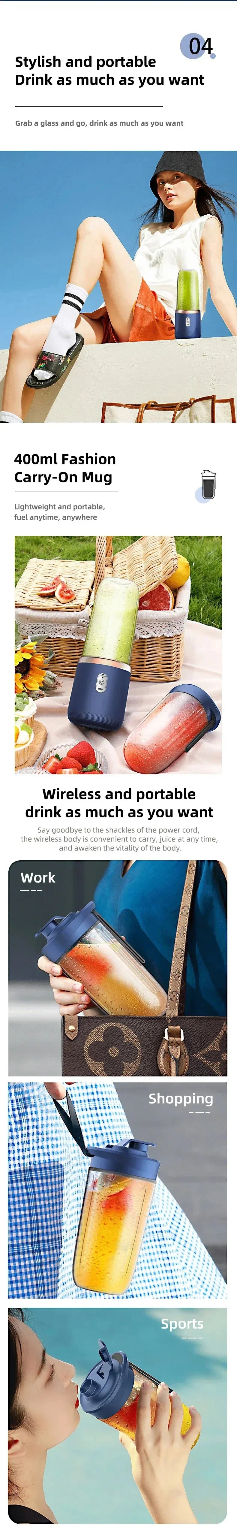 NEW HOT  400ml Portable USB Blender Electric Travel Juicer Cup For Smoothie Milkshake Kitchen Mini Mixer Tool