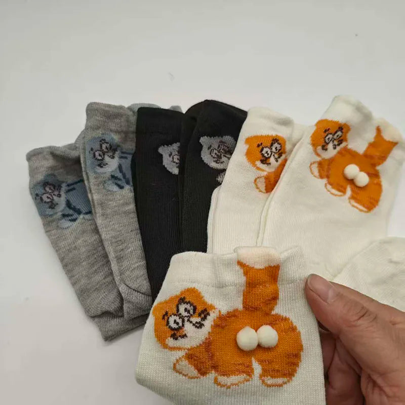 1/3 Pair Three-Dimensional Cat Printed Men female Mid Tube Socks Soft Comfortable Sweat Absorbing Breathable Casual Couples Sock