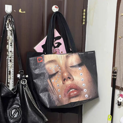 New Creative Women's Tote Bag Trend Face Printing Large Capacity Shoulder Bag Water Proof Hot Girl Handbag Large Shopping Bag