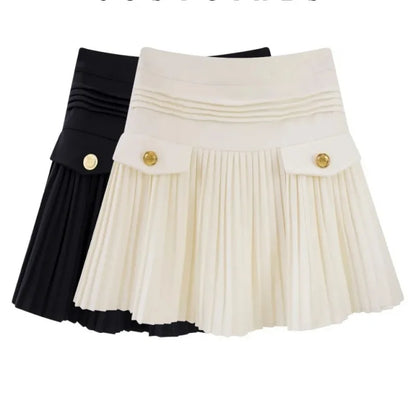 Vintage Woolen Mini Skirts Women Korean Preppy Black Pleated Skirt Winter Elegant Ladies High Waist White A Line