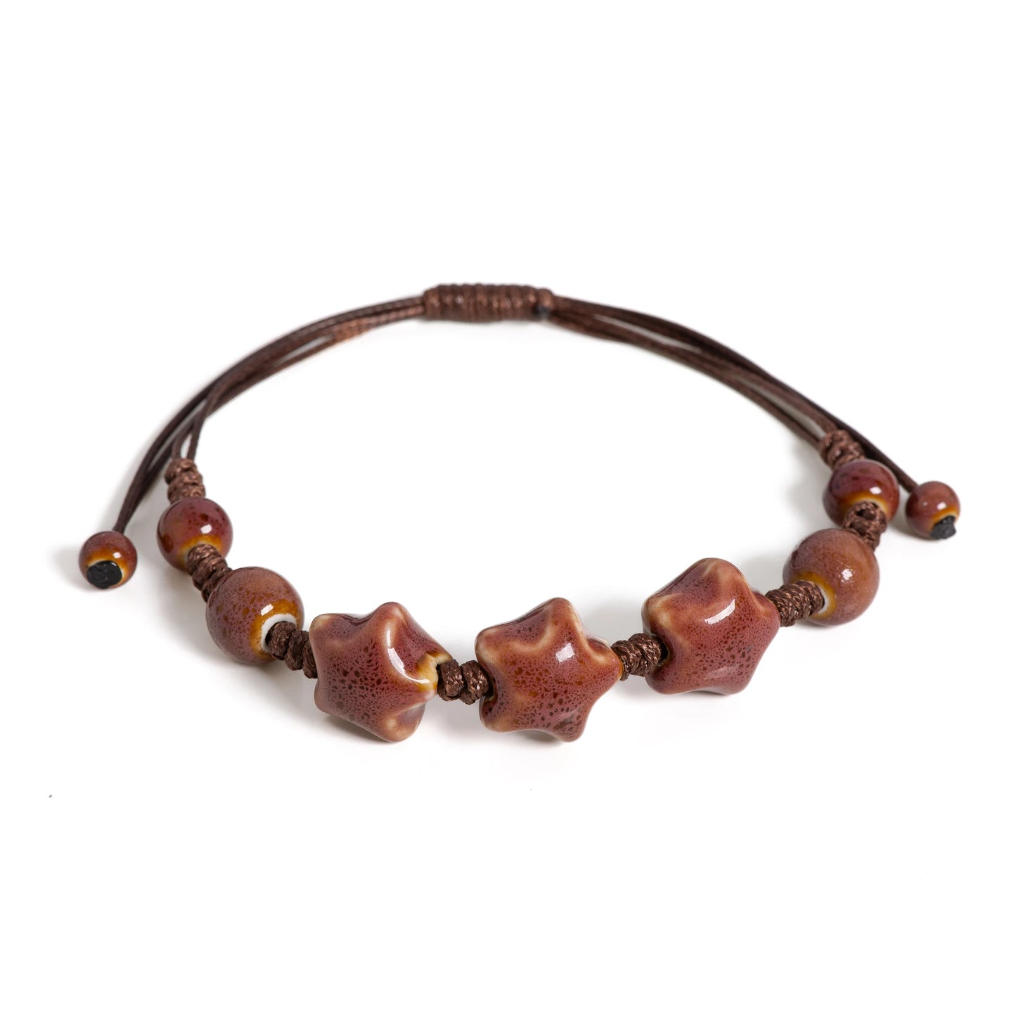 Handmade Glazed Ceramic Star Bracelet Adjustable Woven String Jewelry for Women Men Boho Style Gift S02-033