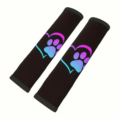 2pcs Of Heart-Shaped Dog Paw Printed Plush Car Seat Belt Shoulder Pads, Soft And  Comfortable, Suitable For All Cars
