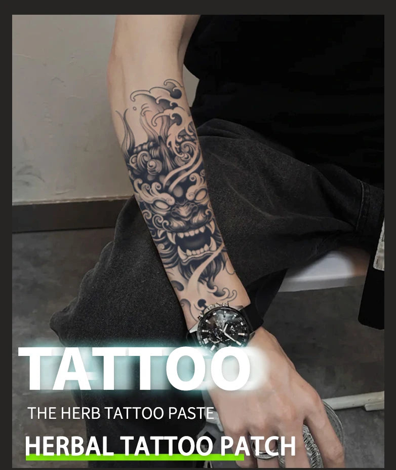 Demon Mask Waterproof Temporary Tattoo Sticker, Long-lasting Waterproof for 1-2 weeks, Realistic Semi-Permanent Fake Tattoo