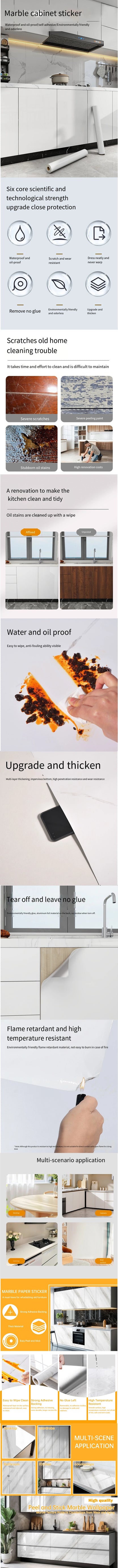 55CM DIY Adhesive Wall Wallpaper Marble Dining Room Kitchen Cabinet Decoration Mold Resistant And Waterproof Wall Sticker Home