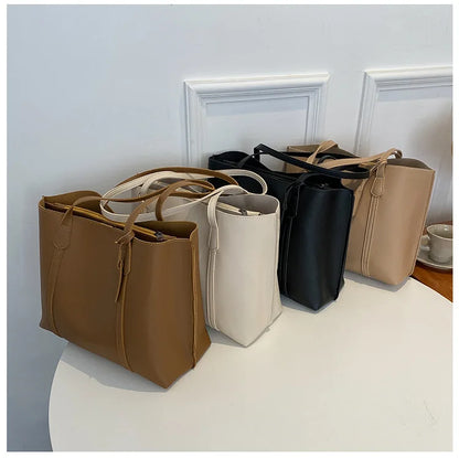 Large Capacity Women's Bag, New Soft Leather Tote Bag, Casual and Versatile Single Shoulder Bags for Woman Korean Style Handbags