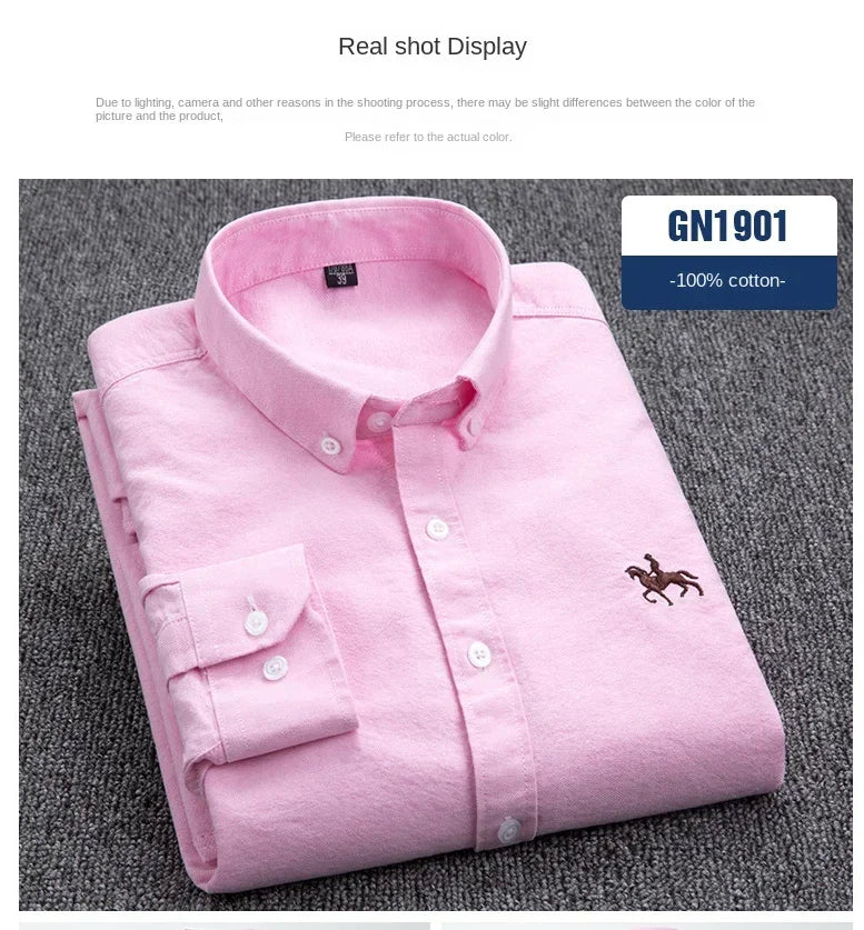 Casual cotton men's shirt slim fit horse logo bottom inch shirt Oxford spinning long sleeved striped shirt