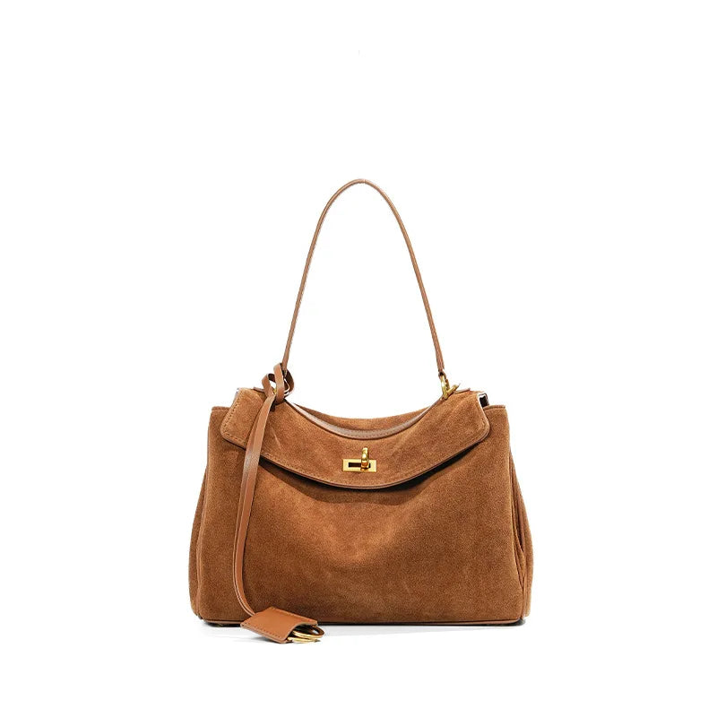 Large Capacity Autumn Winter Suede Leather Tote Bag Frosted Cowhide High-Grade Shoulder Bag for Women