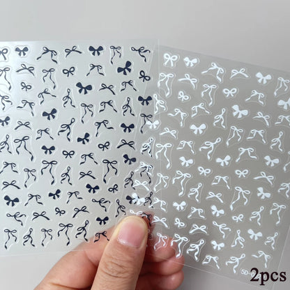 2Sheets French Gradient Line Nail Art Stickers 3D Self-Adhesive White+Black Slider Design Stencil Manicure Guides DIY Nail Decor