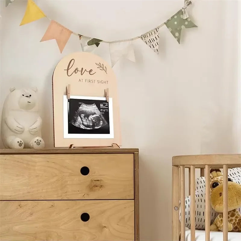 Wooden Fashion Double-sided Ultrasonic Photo Frame Stand Firm Announcing Pregnancy Commemorating or Newborn Birth Ornaments Gift