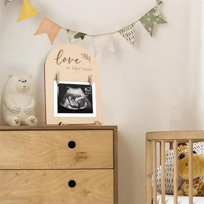 Wooden Fashion Double-sided Ultrasonic Photo Frame Stand Firm Announcing Pregnancy Commemorating or Newborn Birth Ornaments Gift