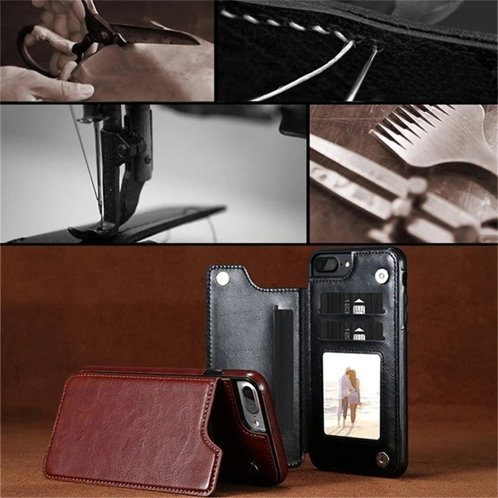 Leather Wallet Case for iPhone 15 14 13 12 11 Pro Max Mini Wallet Case XR X XS Max 8 7 6S 6 Plus SE 2022 2020 Card Holder Flip