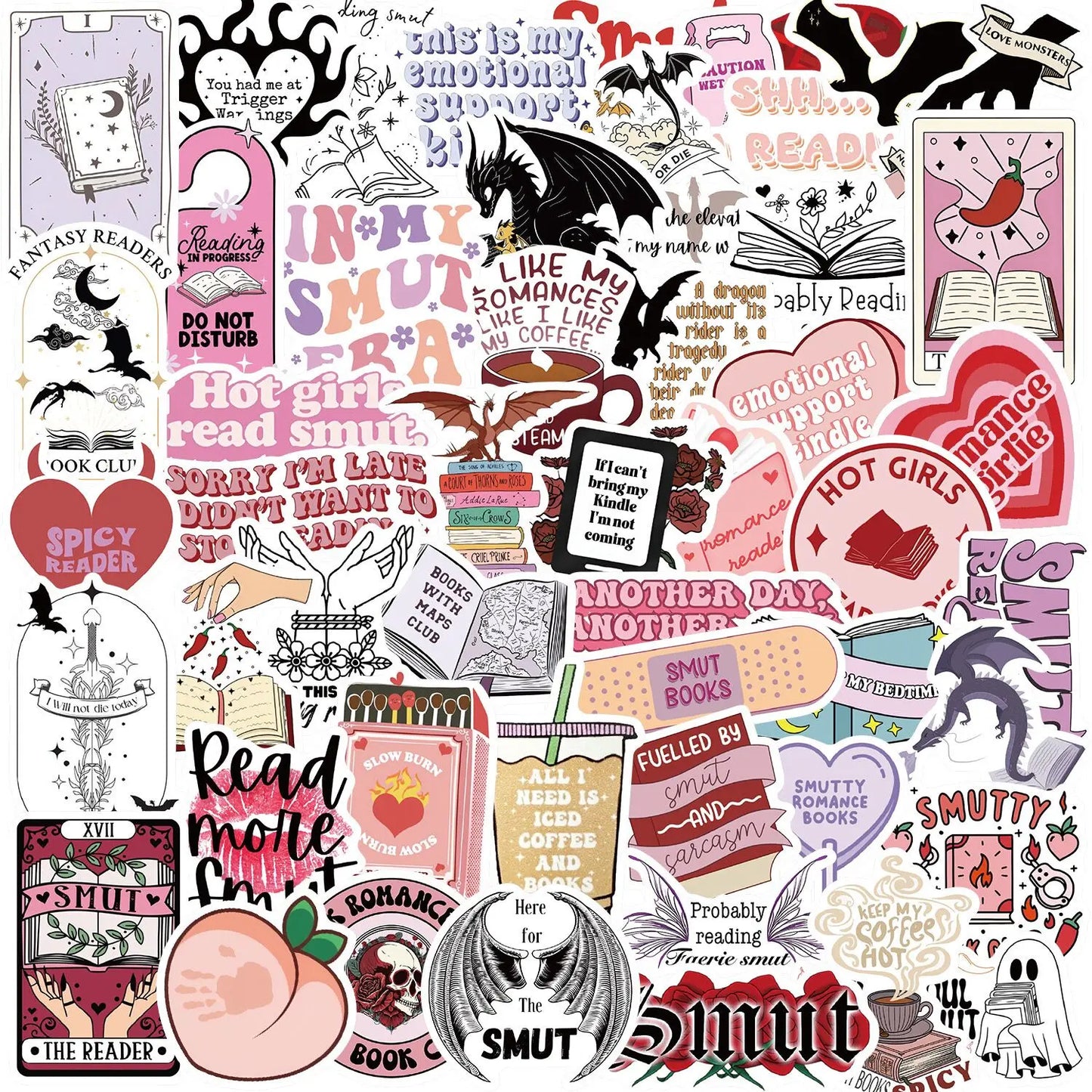 10/50/100pcs Mix Kawaii Smut Bookish Dark Romance Reading Book Stickers Aesthetic DIY Scrapbooking Notebook Laptop Phone Sticker