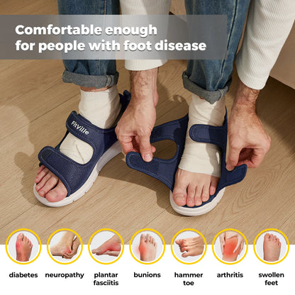 FitVille Men'S Sandals Summer Flat Shoes Widened Elderly Casual Shoe Breathable Lightweight For Plantar Fasciitis Pain Relief