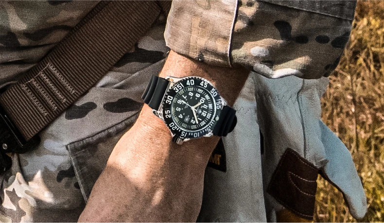 Addies Dive Men Fashion Casual Watch Calendar Display 50m Waterproof Tube Luminous Watch Black Dial Rotating Bezel Quartz Watch