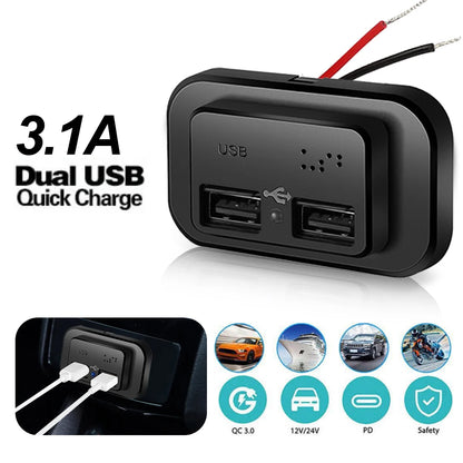 90W 3 Ports Dual PD Car Charger Socket with ON OFF Switch 18W QC3.0 Fast Charging for Motorbike Car Boat ATV UTV Camper Caravans