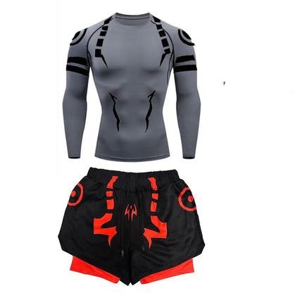 Anime Jujutsu Kaisen Compression Set Fitness Suit for Men Quick Dry 3D Compression Shirt+Gym Shorts Running Workout Sportswear