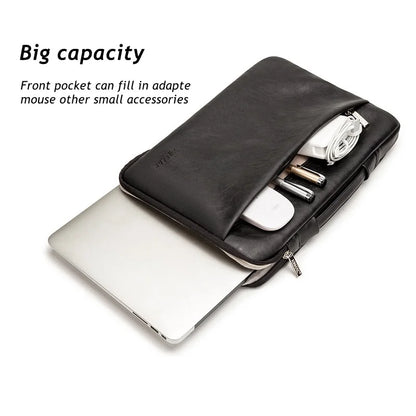 Kinmac Brand PU Leather Laptop Bag 12,13.3,14,15.4,15.6,16 Inch,Shockproof Sleeve Man Lady Women Case For MacBook Air Pro M1-2