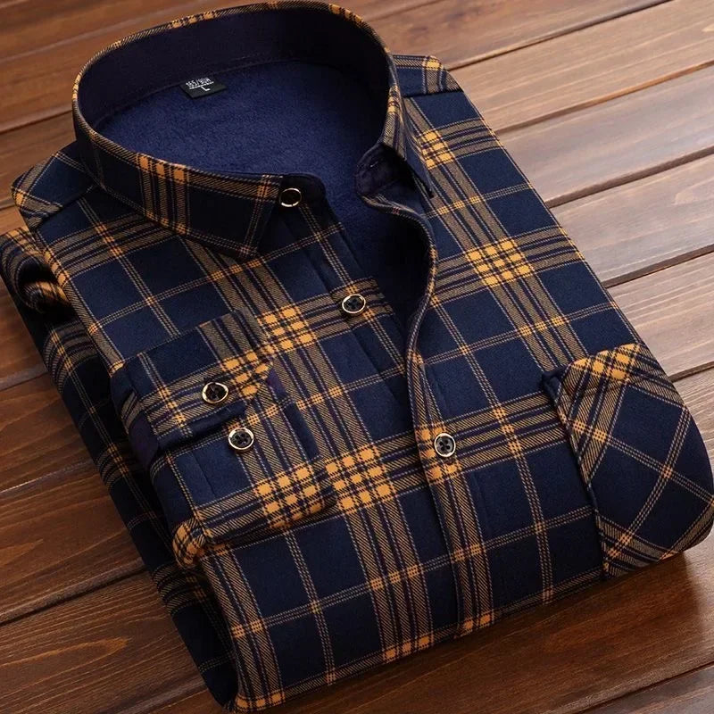 2025Men's Casual Warm Shirts Autumn Winter Long Sleeve Plaid Shirt Thick Warm Tops Men High Quality Soft Large Size Shirt Camisa