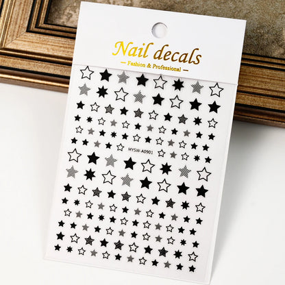 Black White Star 3D Nail Art Sticker Y2K Pentagram Self-Adhesive Decals Laser Shiny Glitters Starlight Manicure Ornaments Slider