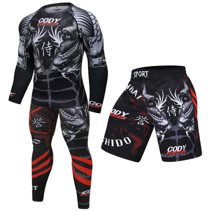 New Men Sports Jiu Jitsu BJJ Suit Gym Fitness Compression Clothes Running Jogging Sport Wear Exercise Workout Rashguard Tights