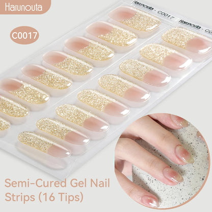 Gradient Auroras Semi Cured Gel Nail Strips Sparkly Shinning DIY Gel Polish Stickers for Nails Works with UV/LED Nail Lamps