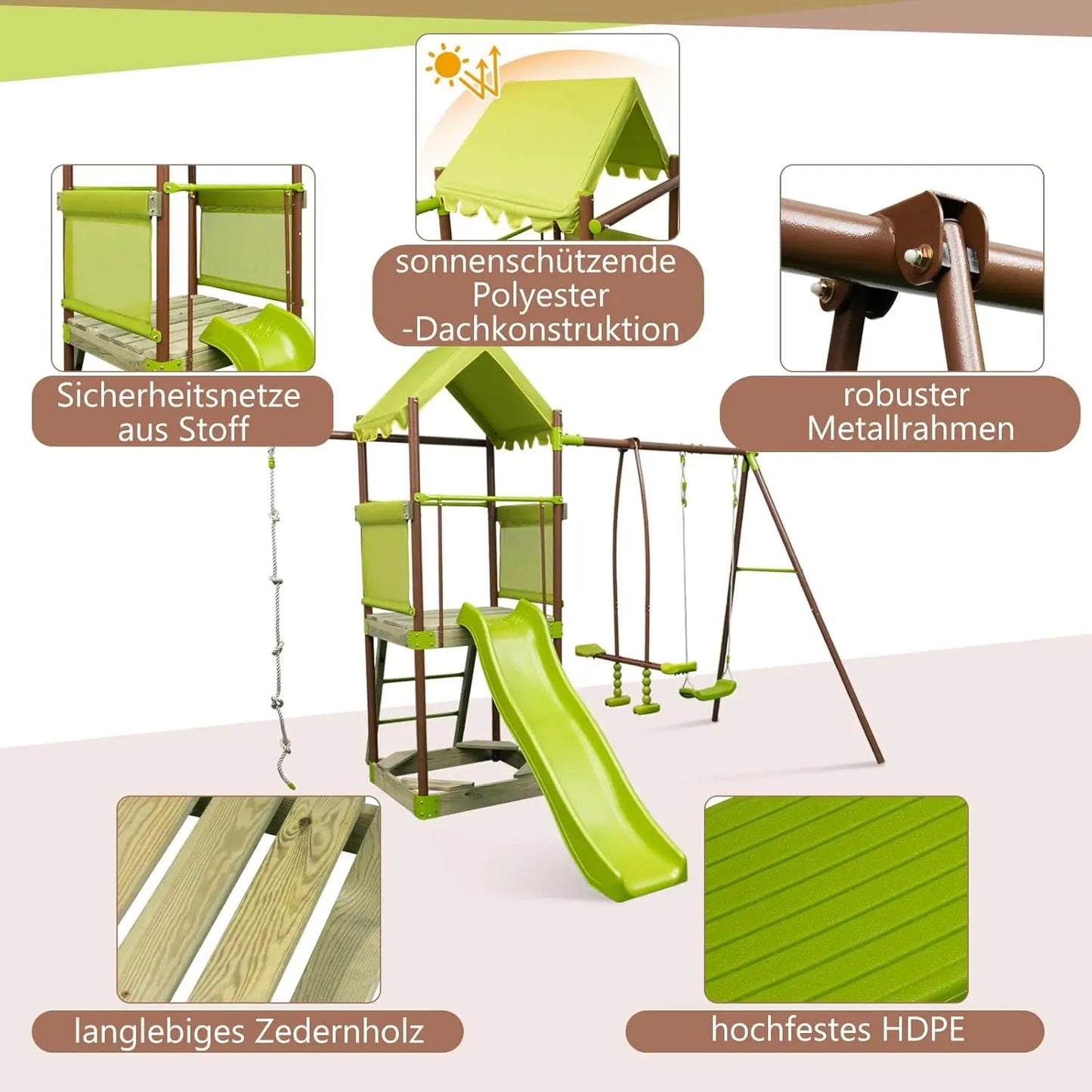 Play Tower, Climbing Frame with Swing, Slide, Climbing Rope, Glider Seats, Ladder and Sandpit, Outdoor Children's Climbing Tower