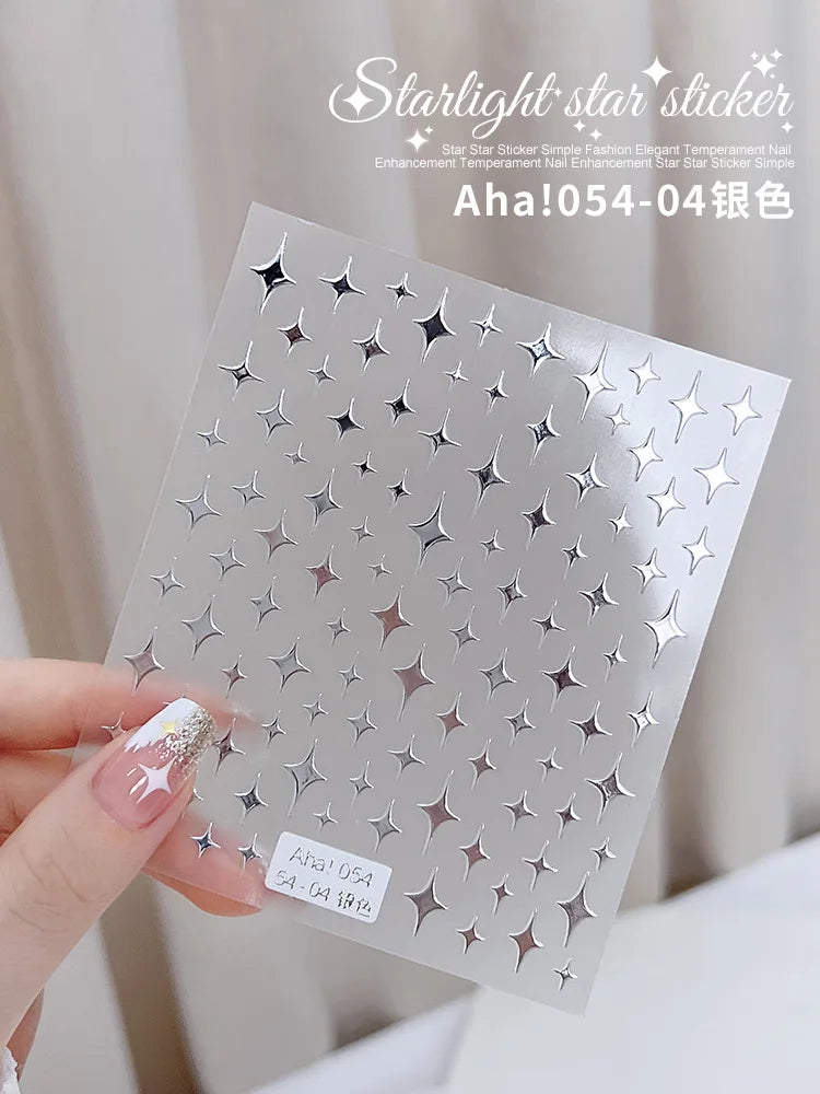 1PCS Laser Starburst Star Adhesive Nail Sticker 3D Nail Art Decoration Flashing Silver Flame Butterfly Nail Decal Press on Nails