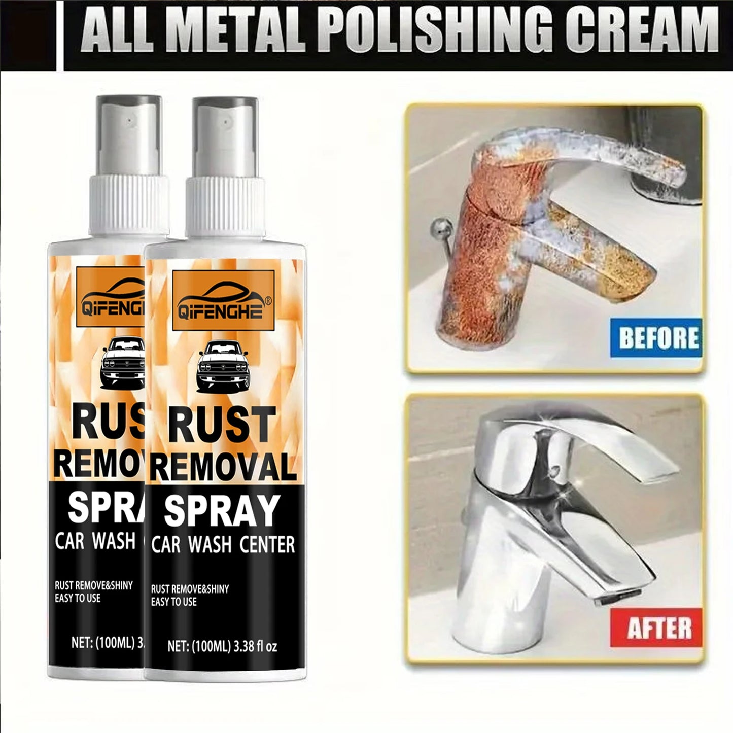 Rust Removal Spray Kit - Car Rust Remover & Shine Restorer, Easy to Use, Auto Metal Surface Rust Cleaner, Car Detailing Accessor