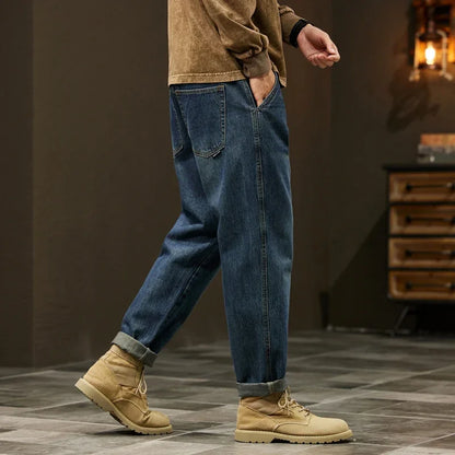 Men's 95% Cotton Jeans High Quality Loose Harem Pants Fashion Baggy Casual Outdoor Work Denim Pants Brand Men's Clothing