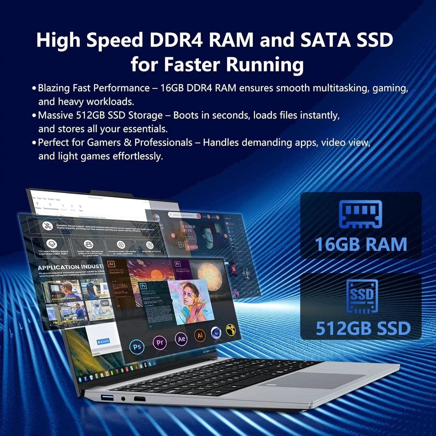 15.6 Inch 4K HD Gaming Laptop Intel Core i9-9900 Windows 11 16GB RAM 1TB SSD Ultra Thin Portable Business Notebook Computer