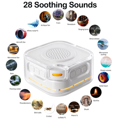 White Noise Sound Machine,28 Soothing Sounds,3 Levels Night Light,Auto Noise Detection, Portable Sleep Aid & Bluetooth Speaker