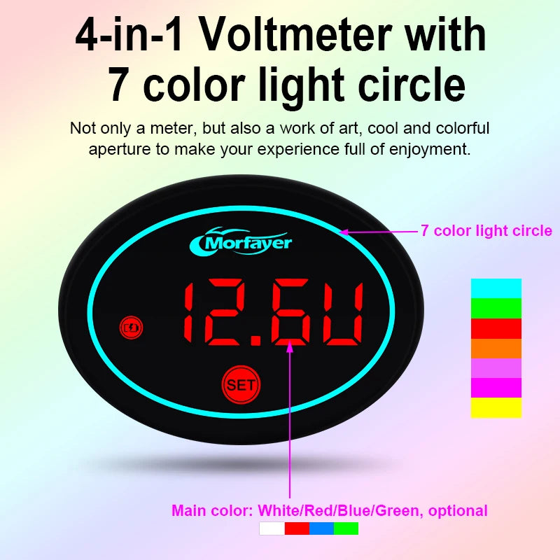 New Model Fashion Multi-functional  4-in-1 Motorcycle Touch Screen Voltmeter TIME TEMPERATURE With RGB