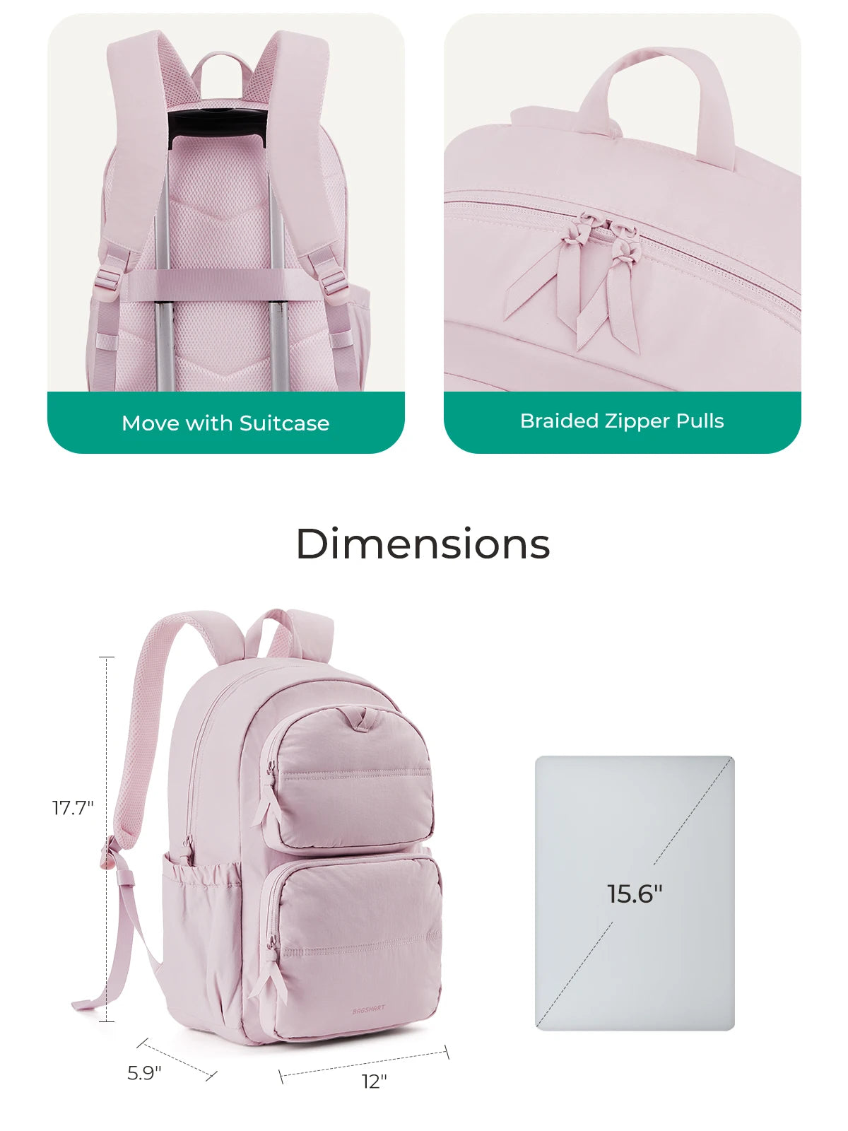 BAGSMART Laptop Backpack Large Capacity Women Casual Travel Bag College School Backpack For Boys Girls