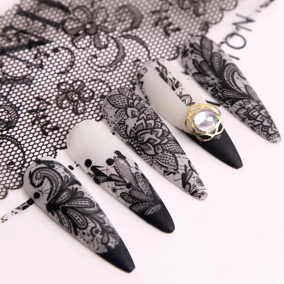 10 Rolls/Box White Black Lace Nail Art Foils Set Nail Transfer Sticker Paper DIY Manicure Nail Decoration Accessories