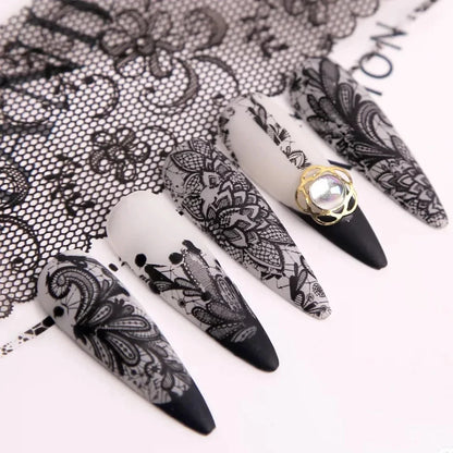 10 Rolls/Box White Black Lace Nail Art Foils Set Nail Transfer Sticker Paper DIY Manicure Nail Decoration Accessories